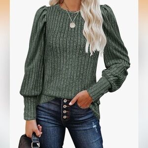 MIHOLL Women's Crewneck Puff Long Sleeve Casual Knit Tunic Tops